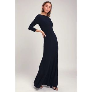 Lulus Glamour Navy Blue Button Down Maxi Dress XS